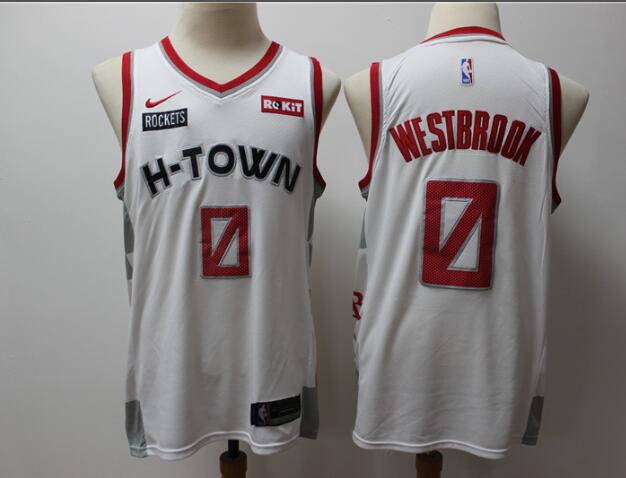 19-20 Men Nike Rockets #0 Russell Westbrook Jersey white city Edition