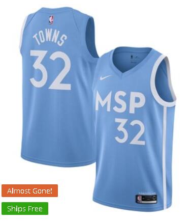 Men's Minnesota Timberwolves Karl-Anthony Towns Nike Blue 2019/20 Finished City Edition Swingman Jersey