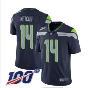 Nike Seahawks #14 D.K. Metcalf Steel Blue Team Color Men's Stitched NFL 100th Season Vapor Limited Jersey