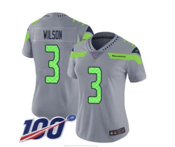 Seahawks #3 Russell Wilson Gray Women's Stitched Football Limited Inverted Legend 100th Season Jersey