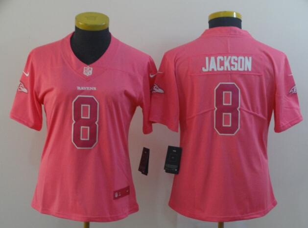 Nike Ravens #8 Lamar Jackson Women Pink Stitched Jersey