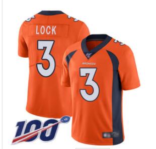 Broncos #3 Drew Lock Orange Team Color Men's Stitched Football 100th Season Vapor Limited Jersey