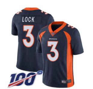 Broncos #3 Drew Lock Navy Blue Alternate Men's Stitched Football 100th Season Vapor Limited Jersey