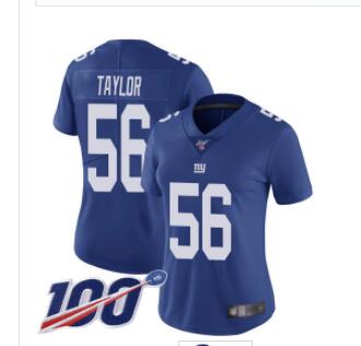 Nike Giants #56 Lawrence Taylor Royal Blue Team Color Women's Stitched NFL 100th Season Vapor Limited Jersey