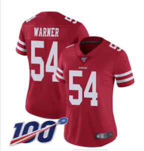 Women's San Francisco 49ers #54 Fred Warner Red Team Color Vapor Untouchable Limited Player 100th Season Football Jersey