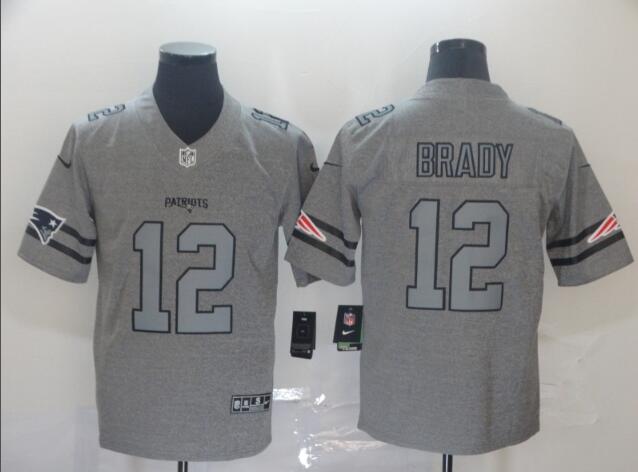Men New England Patriots 12 Brady Gray NFL Jerseys
