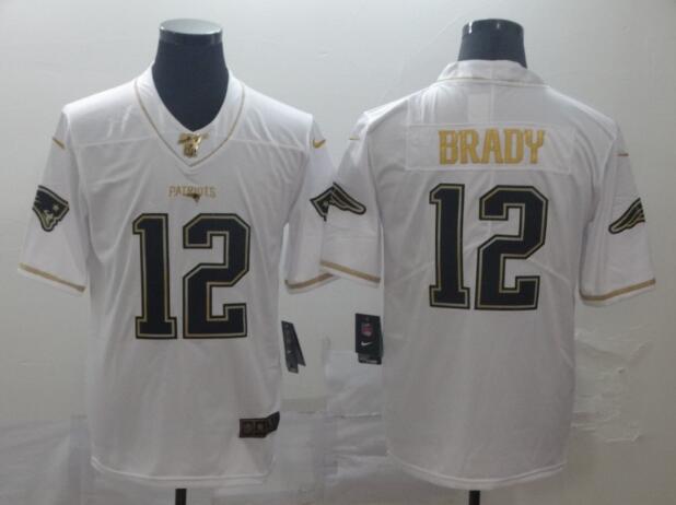 Men's New England Patriots #12 Tom Brady  Golden Edition Jersey - White