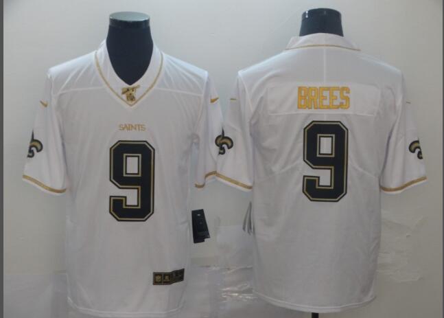 Men's New Orleans Saints #9 Drew Brees  Golden Edition Jersey - White