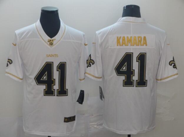 Men's New Orleans Saints #41 Alvin Kamara  Golden Edition Jersey - White