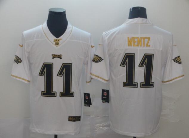 Men's Philadelphia Eagles #11 Carson Wentz  Golden Edition Jersey - White