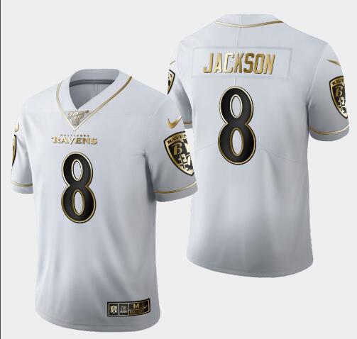 Men's Baltimore Ravens Lamar Jackson 100th Season Golden Edition Vapor Limited Jersey - White