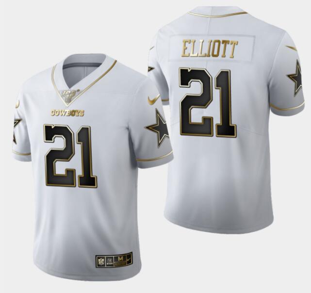 Men's Dallas Cowboys #21 Ezekiel Elliott  Golden Edition Jersey - White