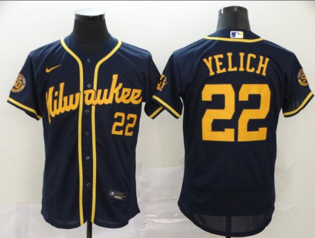 Brewers #22 Christian Yelich Navy Blue Flexbas  jersey