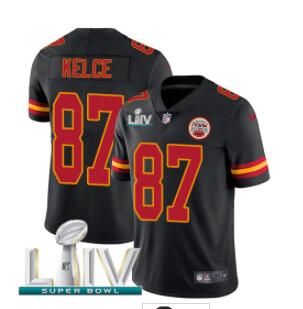 Nike Chiefs #87 Travis Kelce Black Super Bowl LIV 2020 Men Stitched NFL Limited Rush Jersey