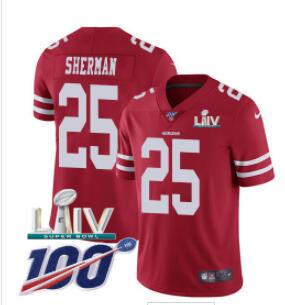 Nike 49ers #25 Richard Sherman Red Super Bowl LIV 2020 Team Color Men's Stitched NFL 100th Season Vapor Limited Jersey