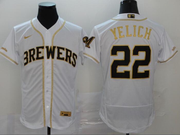 Men's Milwaukee Brewers #22 Christian Yelich White Stitched Jersey