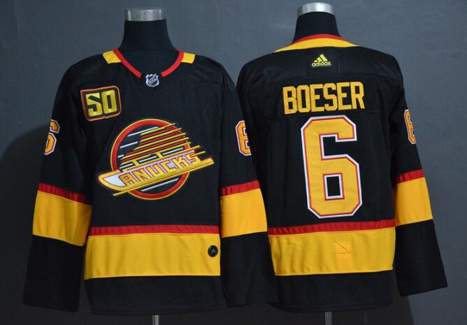 Men's Vancouver Canucks 6 Brock Boeser Black 50th Season Adidas Jersey