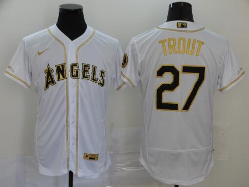Men Angels of Anaheim #27 Mike Trout With Gold Stitched MLB Flex Base Nike Jersey
