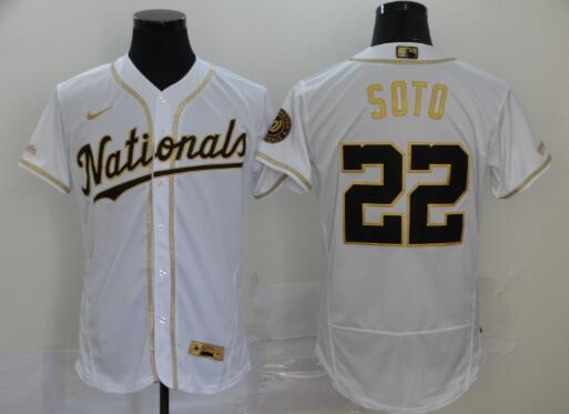 Men's Washington Nationals #22 Juan Soto With Gold Stitched MLB Flex Base Nike Jersey