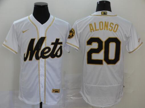Men's New York Mets #20 Pete Alonso With Gold Stitched MLB Flex Base Nike Jersey