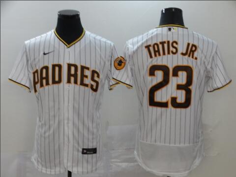 Men's San Diego Padres #23 Fernando Tatis Jr. White Pinstripe Stitched MLB Flex Base Nike Jersey