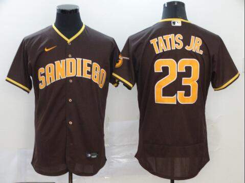 Men's San Diego Padres #23 Fernando Tatis Jr. Brown Pinstripe Stitched MLB Flex Base Nike Jersey