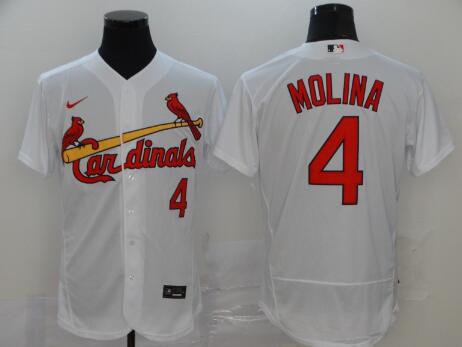 Men's St. Louis Cardinals #4 Yadier Molina White Stitched MLB Flex Base Nike Jersey