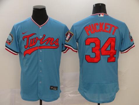 Men's Minnesota Twins #34 Kirby Puckett Light Blue Stitched MLB Flex Base Nike Jersey