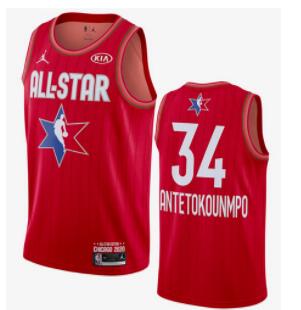 Men's Milwaukee Bucks #34 Giannis Antetokounmpo Red Jordan Brand 2020 All-Star Game Swingman Stitched NBA Jersey