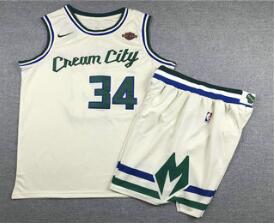 Men's Milwaukee Bucks #34 Giannis Antetokounmpo Cream 2020 City Edition NBA Swingman Jersey With Shorts