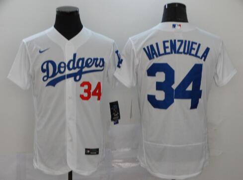 Men's Los Angeles Dodgers #34 Fernando Valenzuela White Stitched MLB Flex Base Nike Jersey