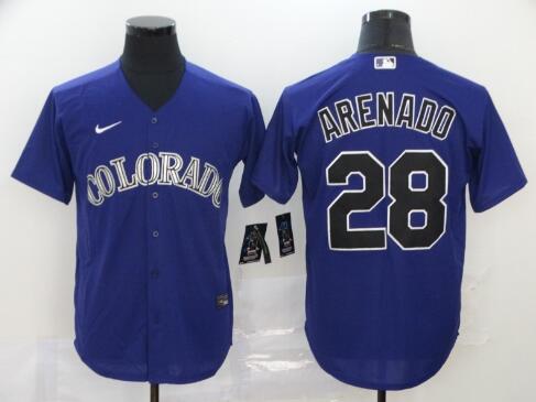 Men's Colorado Rockies #28 Nolan Arenado Purple Stitched MLB Cool Base Nike Jersey