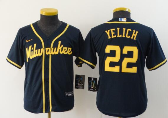 Youth / Kid's Brewers #22 Christian Yelich  Stitched  jersey
