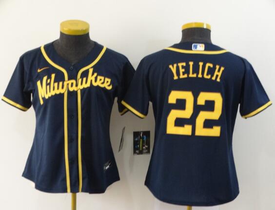 Women Brewers #22 Christian Yelich Stitched jersey