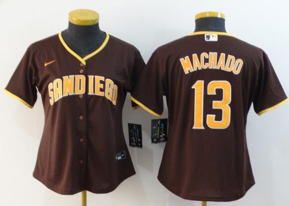 Women San Diego Padres #13 Manny Machado Brown Stitched Baseball Jersey