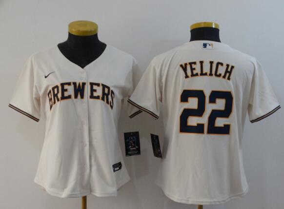 Women Milwaukee Brewers #22 Christian Yelich Cream Stitched MLB  Nike Jersey