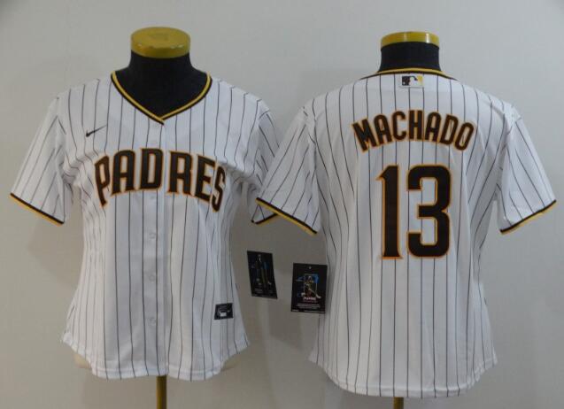 Women San Diego Padres #13 Manny Machado White Stripe Stitched Baseball Jersey