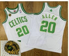 Men's Boston Celtics #20 Ray Allen White 2008 NBA 17th Champions Patch 2007-08 Hardwood Classics Soul AU Throwback Jersey