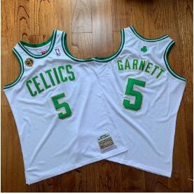 Men's Boston Celtics #5 Kevin Garnett White 2008 NBA 17th Champions Patch 2007-08 Hardwood Classics Soul AU Throwback Jersey