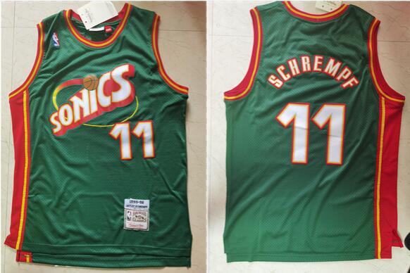 Seattle Supersonics #11 Detlef Schrempf 1995-96 Green Throwback Swingman Jersey