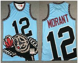 Men's Memphis Grizzlies #12 Ja Morant Light Blue Big Face Mitchell Ness Hardwood Classics Soul Swingman Throwback Jersey