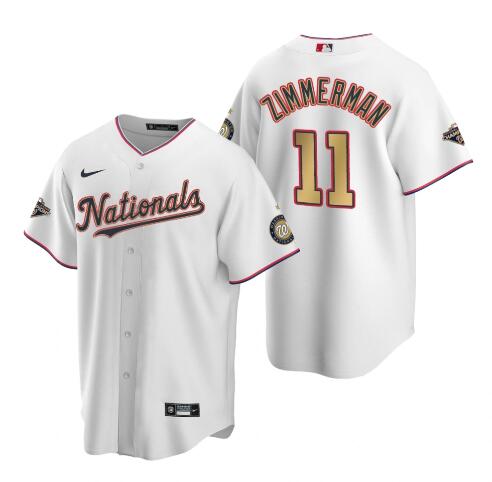 Men's Washington Nationals #11 Ryan Zimmerman White Gold 2019 World Series Champions Stitched MLB Cool Base Nike Jersey