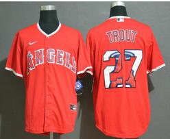 Men's Los Angeles Angels #27 Mike Trout Red Team Logo Stitched MLB Cool Base Nike Jersey