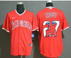 Men's Los Angeles Angels #27 Mike Trout Red Team Logo Stitched MLB Cool Base Nike Jersey