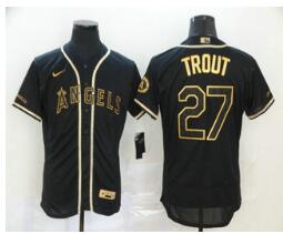 Men's Los Angeles Angels #27 Mike Trout Black With Gold Stitched MLB Nike Jersey