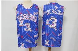 Men's Philadelphia 76ers #3 Allen Iverson Blue Tear Up Pack Mitchell & Ness Swingman Jeresy