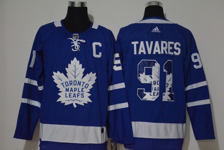 Men's Toronto Maple Leafs #91 John Tavares Royal Blue With Team Logo