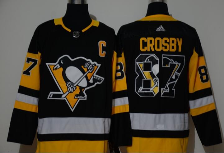 Men's Pittsburgh Penguins #87 Sidney Crosby Black With Team Logo Adidas Stitched NHL Jersey