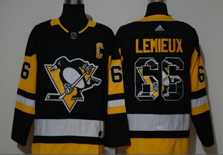 Men's Pittsburgh Penguins #66 Mario Lemieux Black With Team Logo Adidas Stitched NHL Jersey