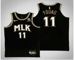 Men's Atlanta Hawks #11 Trae Young NEW Black 2021 City Edition NBA Swingman Jersey With The Sponsor Logo